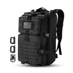 Hannibal Tactical MOLLE Assault Backpack, Tactical Backpack Military Army Camping Rucksack, 3-Day Pack, D-Rings, Black with Gray Patch