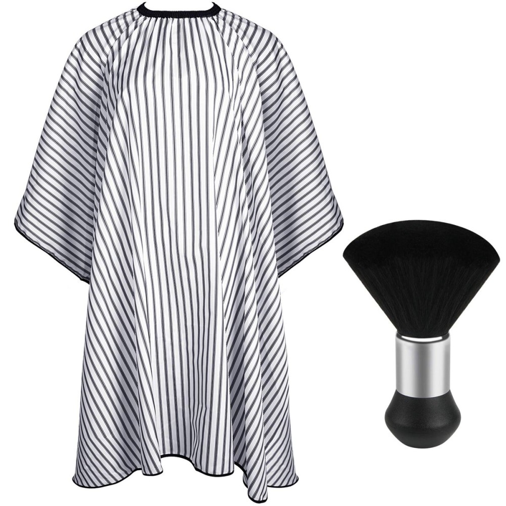 FEBSNOW Professional Hair Cutting Cape with Neck Duster Brush, Salon Barber Cape, Hair Cutting Accessories (Stripe)