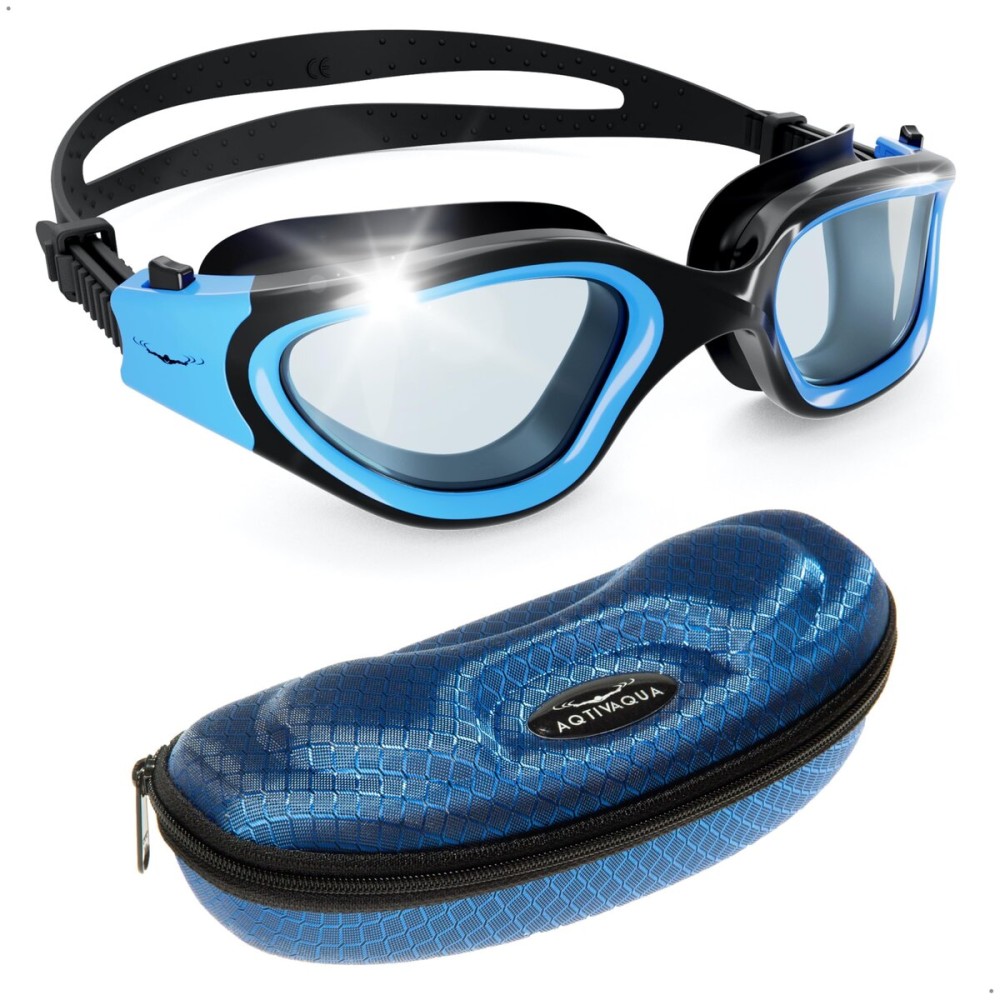 AqtivAqua Swimming Goggles Swim Goggles for Adults Men Women Kids Youth Girls Boys Children DX (Clear-Lenses Blue/Black-Frame)