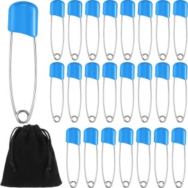 50 Pieces Diaper Pins Safety 2.2 Inch Plastic Head Cloth Diaper Nappy Pins with Locking Closures Stainless Steel with Velvet Bag(Blue)