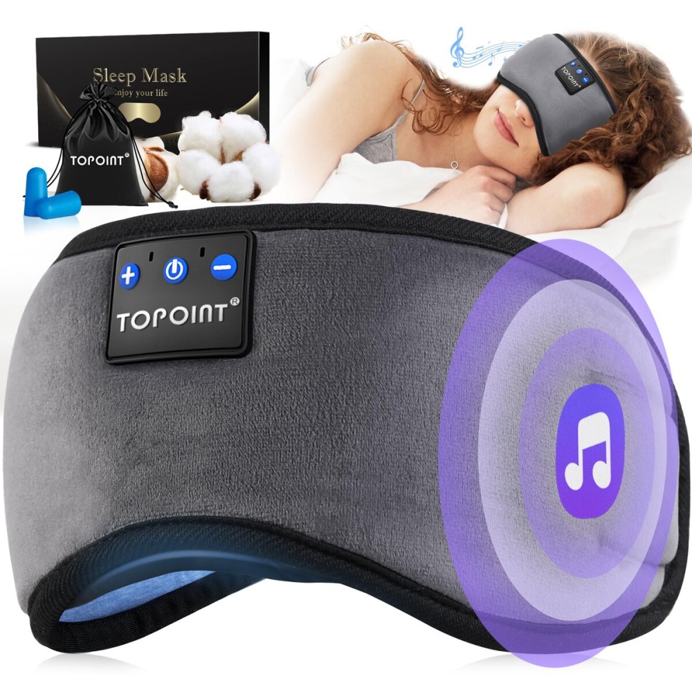 TOPOINT Sleep Mask with Headphones Bluetooth 5.4 Wireless, Sleep Headphones Earphones Earbuds with Microphone HD Speakers Music, Blackout Eye Mask for Sleeping Travel Meditation Men Women Cool Gadgets