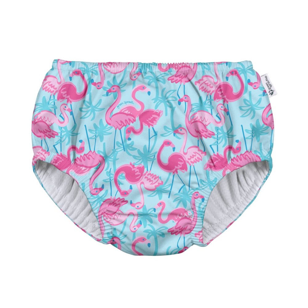 Green Sprouts Baby Girls Pull-Up Reusable and Toddler Swim Diaper, Aqua Palm Flamingos, 3-4T US