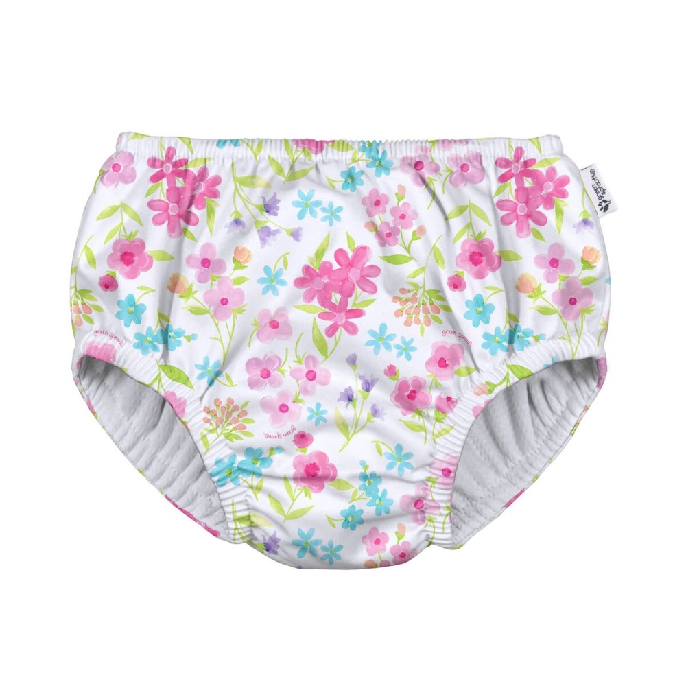 green sprouts Pull-up Reusable Absorbent Swimsuit Diaper - White Flower Bouquet - 18mo