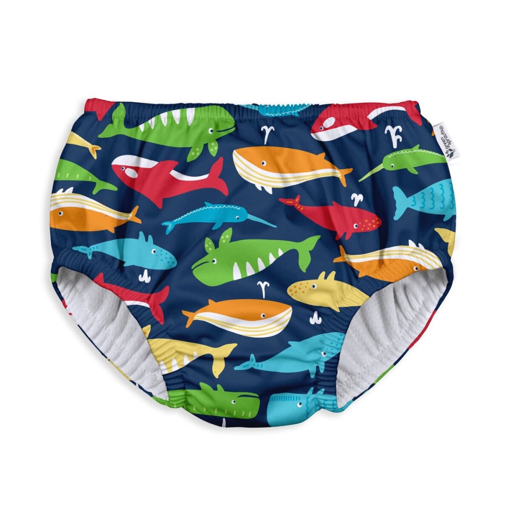 green sprouts baby boys Pull-up Reusable Absorbent Swimsuit and Toddler Swim Diaper, Navy Whale League, 4T US