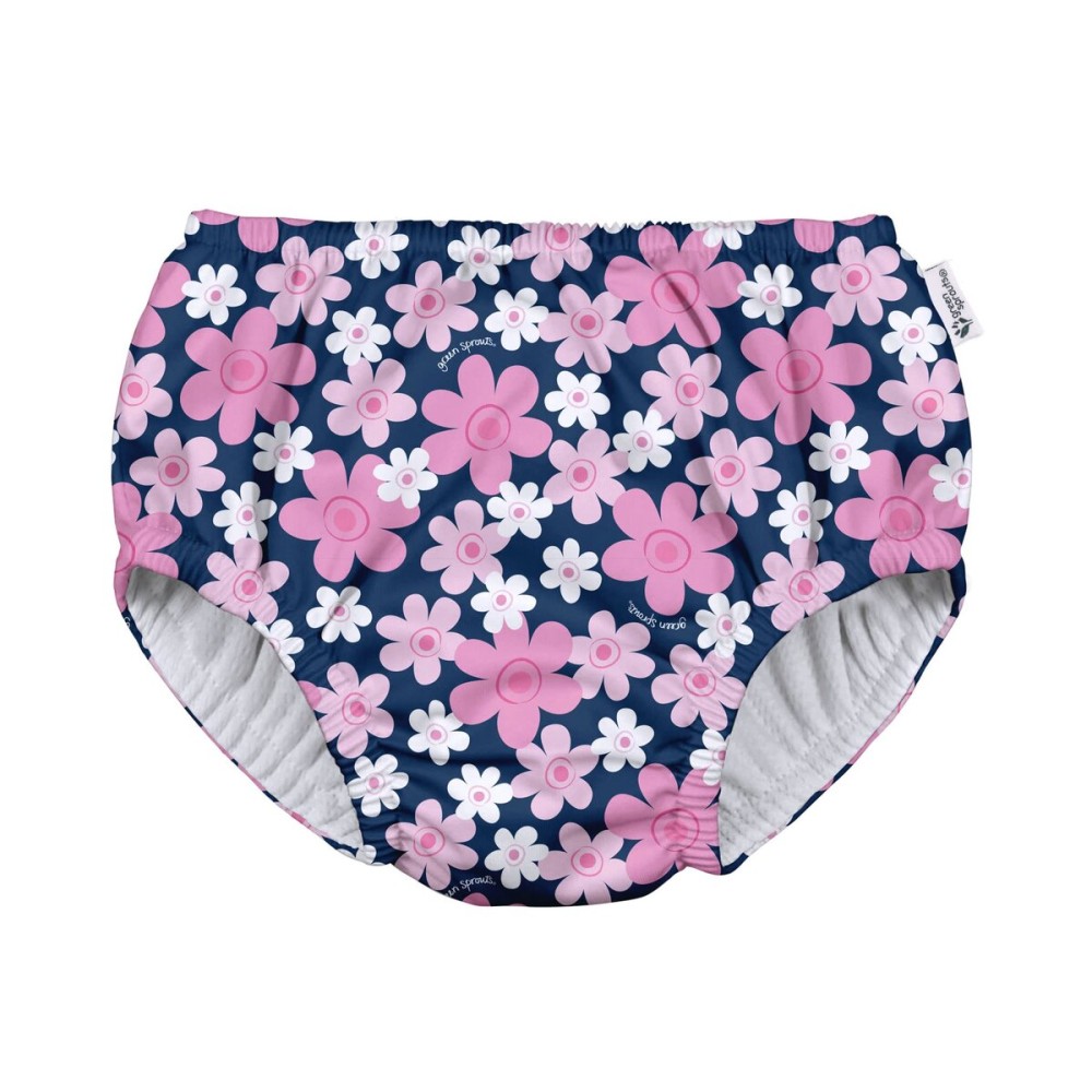 Green Sprouts Baby Girls Pull-Up Reusable and Toddler Swim Diaper, Navy Blooms, 12-18 Month US