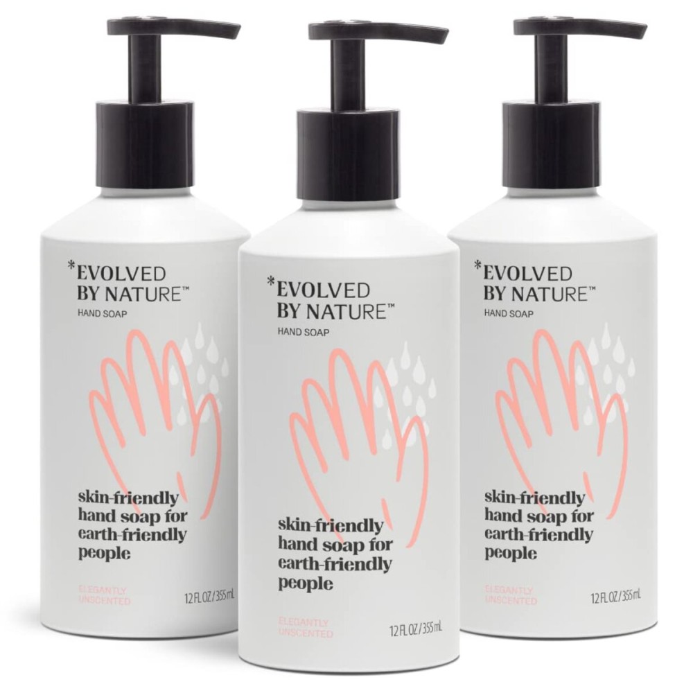 EVOLVED BY NATURE Liquid Hand Soap, 12 Oz (Pack of 3), Unscented, Biodegradable Formula, Reusable Aluminum Dispenser