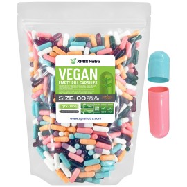 XPRS Nutra Size 00 Empty Capsules - 1000 Count Empty Vegan Capsules - Vegetarian Empty Pills - DIY Vegetable Capsule Filling- Veggie Pill Caps (Multi Color)