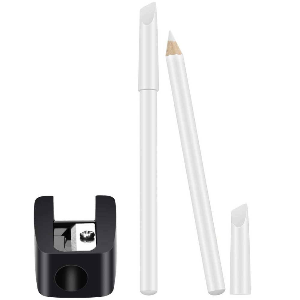 2 Pieces White Nail Pencil and Pencil Sharpener Set, 2 In1 Nail Whitening Under French Fingernail with Cuticle Pusher and Handheld Sharpener for DIY Art Manicure Supplies