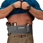 BRAVOBELT Belly Band Holster - Athletic Flex FIT for Running, Jogging, Hiking - G17-43 Ruger S&W M&P 40 Shield | for Men & Women (Grey Ghost, XL - 45 - 55 Belly)