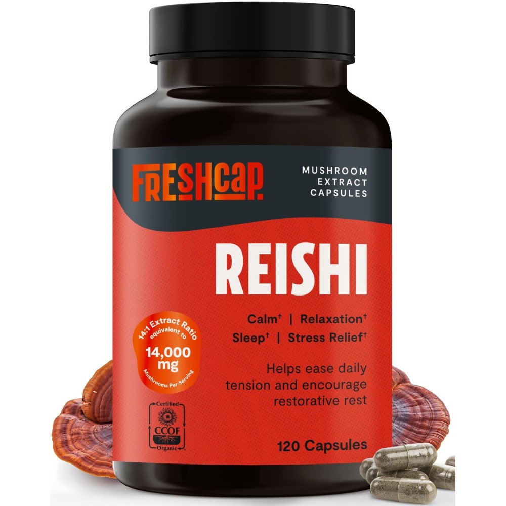 FreshCap Mushrooms Reishi Mushroom Supplement 14,000mg - Reishi Mushroom Capsules Extract, Supplements Herbal Supplements, Ayurveda Nootropic Red Reishi Supplement (120 Capsules)