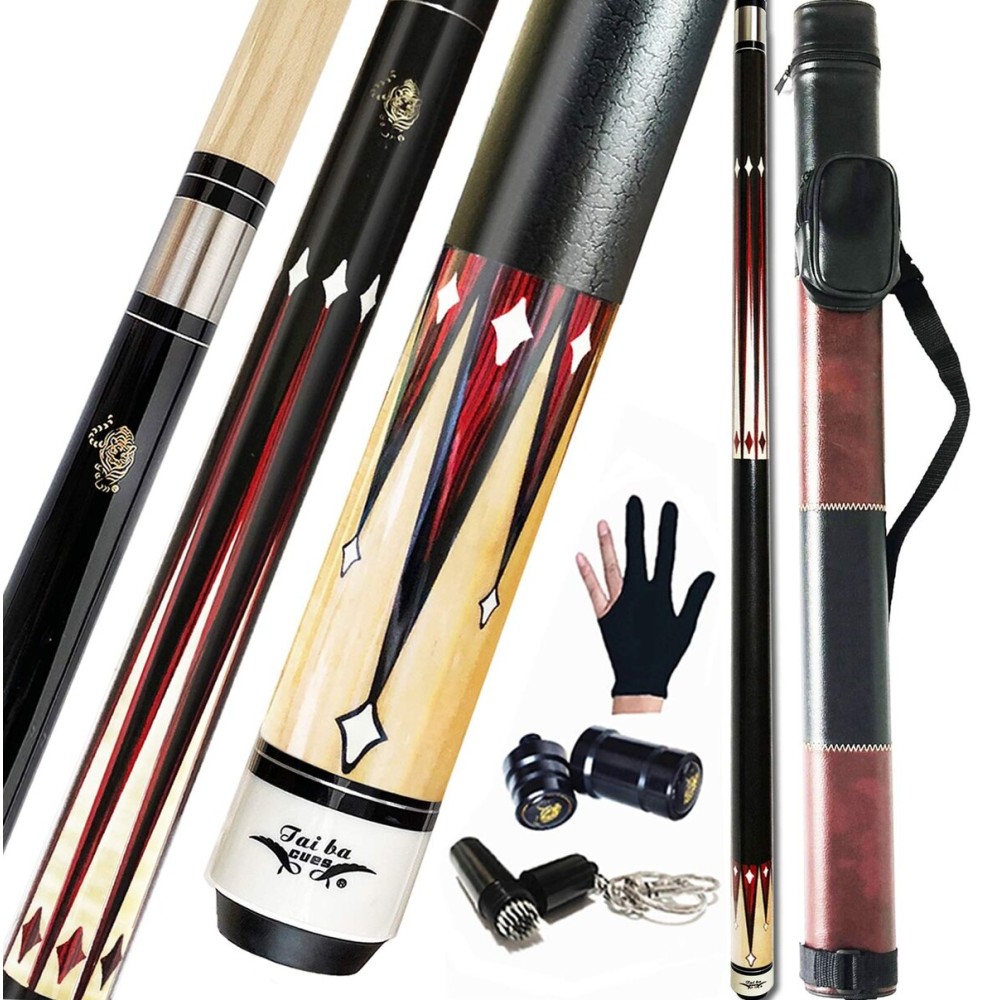 Tai ba cues 2-Piece Pool cue Stick + Hard Case, 13mm Tip, 58, Hardwood Canadian Maple Professional Billiard Pool Cue Stick 18,19,20,21,22 Oz Pool Stick (Selectable)-Blue, Black, Red, Gray, Green