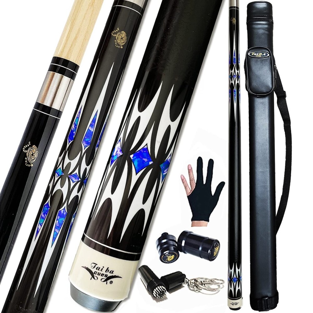 Tai ba cues 2-Piece Pool cue Stick + Hard Case, 13mm Tip, 58, Hardwood Canadian Maple Professional Billiard Pool Cue Stick 18,19,20,21,22 Oz Pool Stick (Selectable)-Blue, Black, Red, Gray, Green