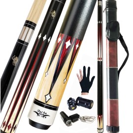 Tai ba cues 2-Piece Pool cue Stick + Hard Case, 13mm Tip, 58, Hardwood Canadian Maple Professional Billiard Pool Cue Stick 18,19,20,21,22 Oz Pool Stick (Selectable)-Blue, Black, Red, Gray, Green