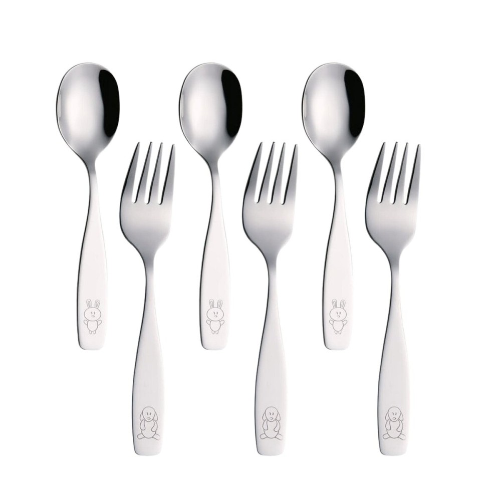 Exzact Children Flatware 6pcs - 3 x Forks, 3 x Spoons - Toddler Utensil Kids Silverware Cutlery Stainless Steel - Dishwasher Safe