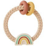 Itzy Ritzy Silicone Teether with Rattle; Rattle Teether Features Rattling Sound, Two Silicone Teething Rings and Raised Texture to Soothe Gums; Ages 3 Months and Up (Neutral Rainbow)