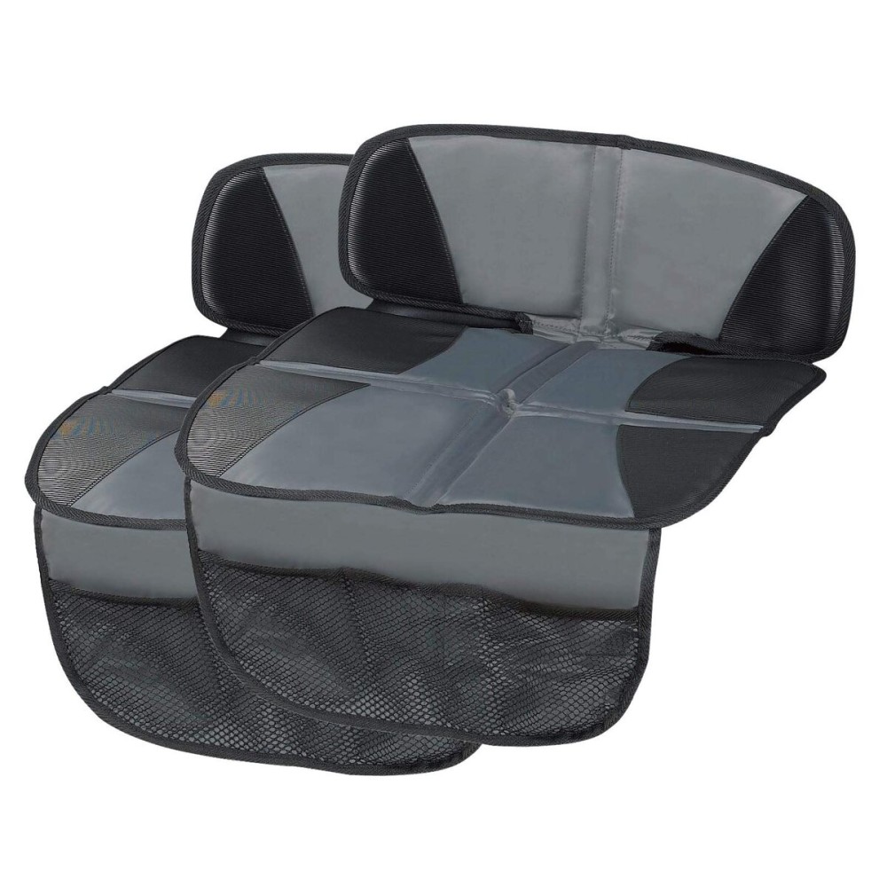 Kaiphy Car Seat Protector - Seat Protection Mat - Thick Padding - Durable, Waterproof Fabric, Leather Reinforced Corners & 3 Pockets for Handy Storage (2 Pack) Gray