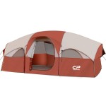CAMPROS CP Tent-8-Person-Camping-Tents, 8 Person Waterproof Windproof Family Tent, 5 Large Mesh Windows, Double Layer, Divided Curtain for Separated Room, Portable with Carry Bag - Red