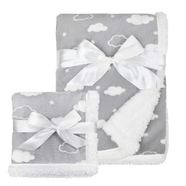 American Baby Company Heavenly Soft Chenille Sherpa Blanket Set, 3D Gray Cloud, for Boys & Girls