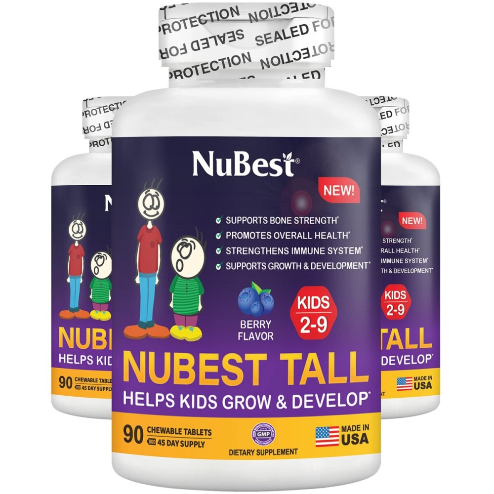 NuBest Tall Kids - Toddlers Vitamins and Kids Vitamins for Age 2 to 9 - Support Bone Strength, Overall Health and Immunity - Animal Shapes - 270 Chewable Berry Tablets | Pack 3