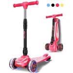 LOL-FUN Scooter for Kids Ages 3-5 Years Old Boy Girl with 3 Wheels, Extra-Wide Childrens Foldable Kick Scooter Kids Ages 6-12 Toddler with 4 Adjustable Height and Lean-to-Steer - Pink