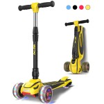 LOL-FUN Scooter for Kids Ages 3-5 Years Old Boy Girl with 3 Wheels, Extra-Wide Children Foldable Kick Scooter Kids Ages 6-12 Toddler with 4 Adjustable Height and Lean-to-Steer - Austin Yellow