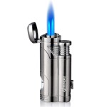 GUEVARA Butane Torch Lighter with Punch Windproof Double Jet Lighters (Grey)