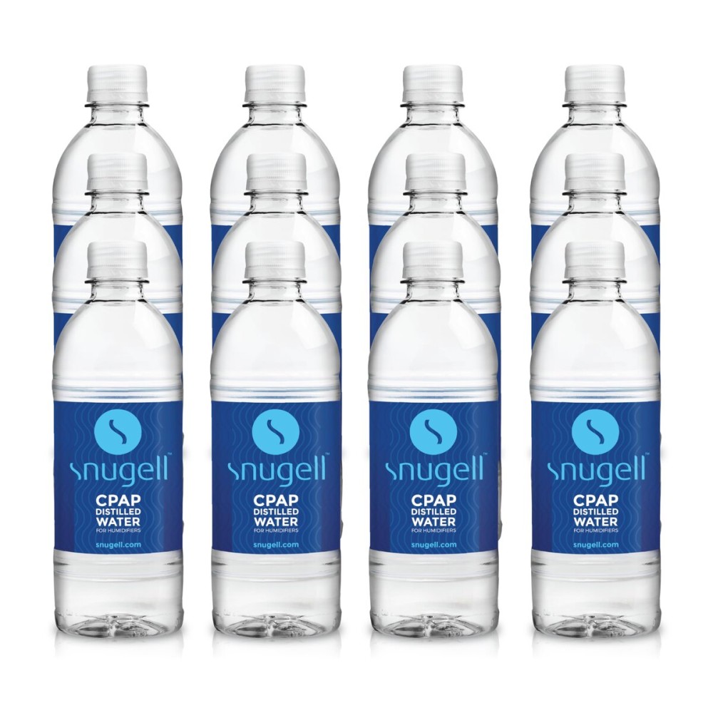 Snugell Distilled Water for CPAP Machines, Travel Size Bottles (12 -Pack, 16.9 oz Each) - Up to 30 Days Supply - Clean, Multi-Use, Travel-Friendly, Made in USA