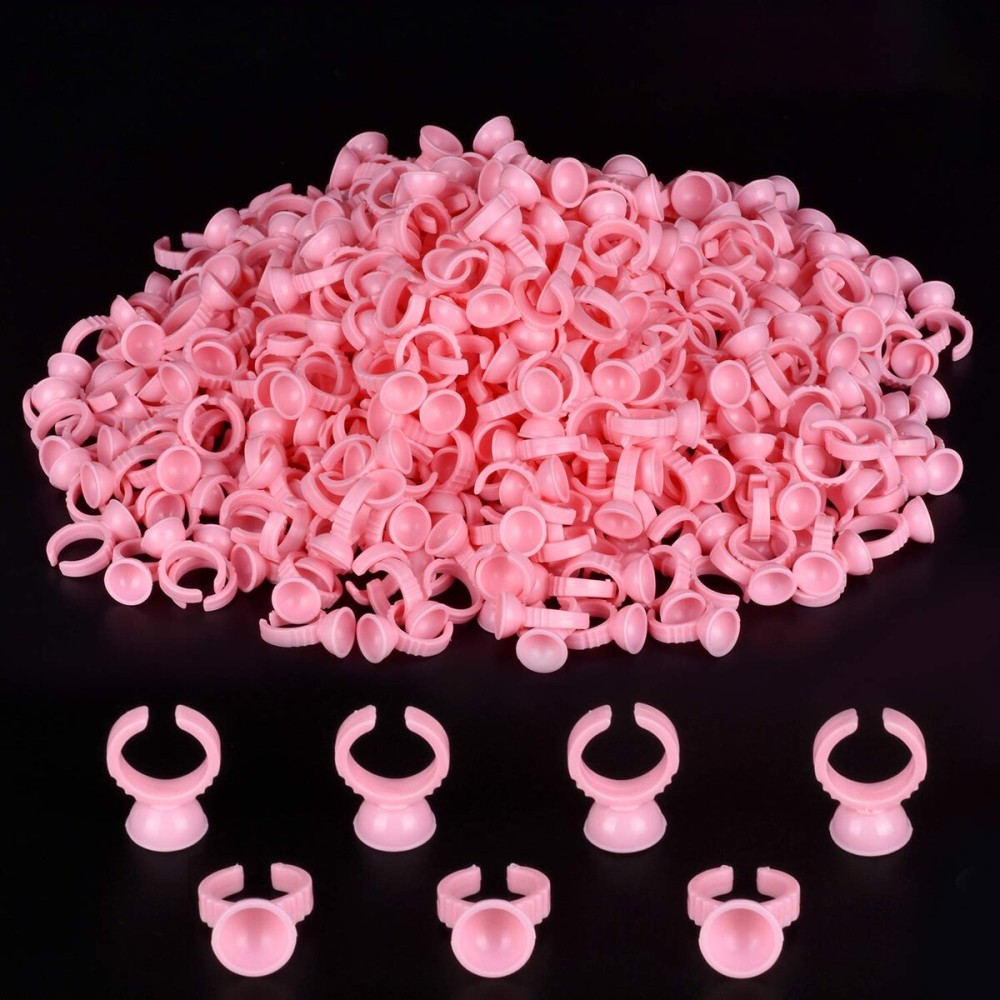 NXJ INFILILA Glue Rings, 300PCS Glue Rings for Eyelash Extensions, Disposable Holder for Eyelash Extension Supplies, Makeup Plastic Nail Art Tattoo Adhesive Pigment Holders Pink