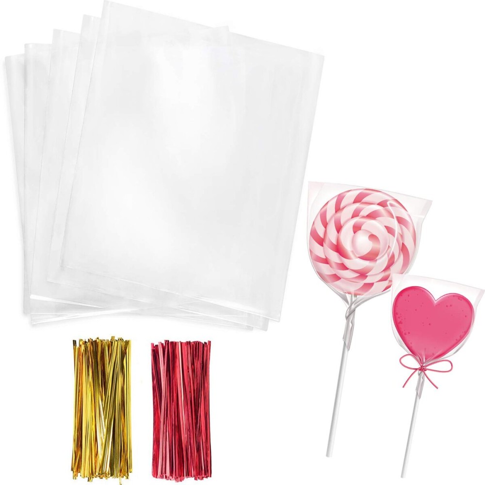 Morepack Cello Cellophane Treat Bags,200 PCS 3x5 Inches Clear Cake Pop Lollipop Bags with Twist Ties