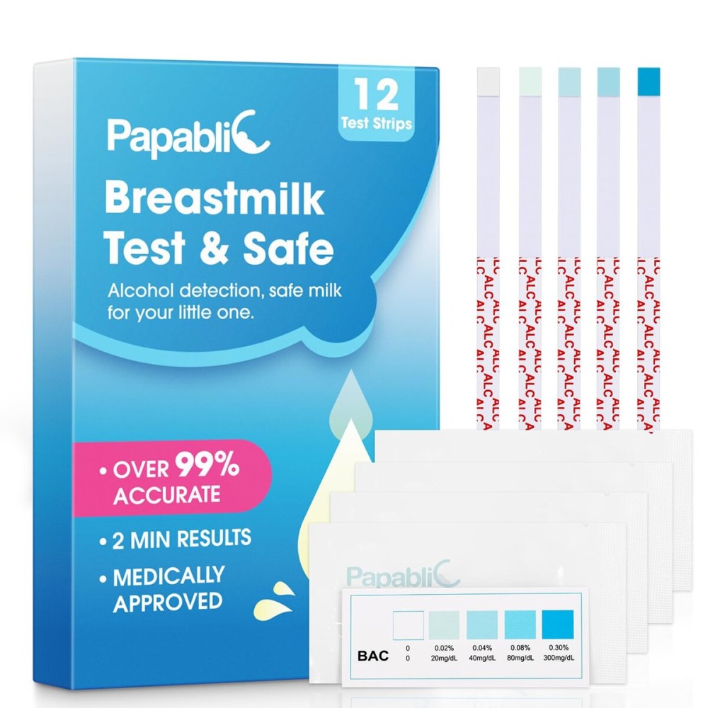 Papablic Alcohol Test Strips for Breastmilk, Quick Results in 2 Minutes Breast Milk Alcohol Test Strips for Breastfeeding Moms at Home Holiday Party, 12Pcs