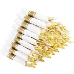 Supernal 60 Pack Pre Rolled Napkins with Gold Plastic Silverware, Premium Disposable Gold Wrapped Cutlery Set Includes: 60 Forks 60 Knives 60 Spoons 60 Napkin for Party