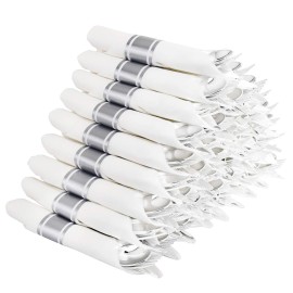 Supernal 60 Pack Silver Plastic Silverware,Pre Rolled Silverware,Premium Disposable Silver Cutlery,Suit for Wedding,Catering Event,Birthday,Party