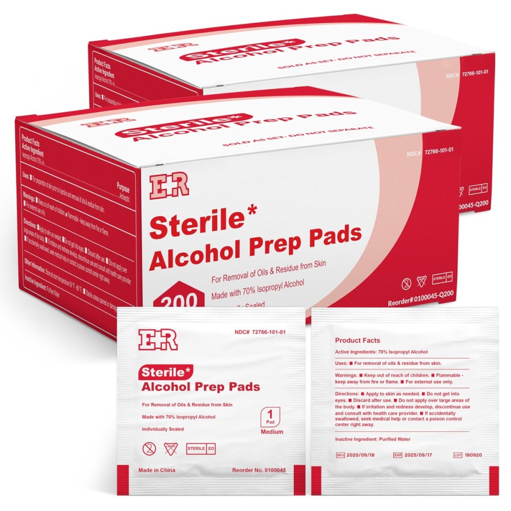 Ever Ready First Aid Alcohol Prep Pads, Medium 2-Ply Alcohol Wipes, individually wrapped Swabs, Saturated With 70% Isopropyl Alcohol - 400 Count