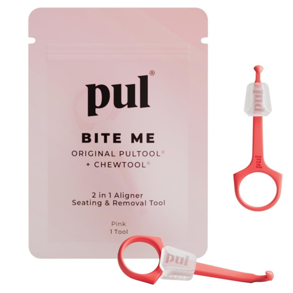 PUL Pack of 2 Reusable 2-in-1 Aligner Seating Chewie & Removal Tool - Compatible with Invisalign, Removable Braces, Retainers, Trays - Easy-to-Use Remover & Chew, Dental & Oral Hygiene Care - Pink