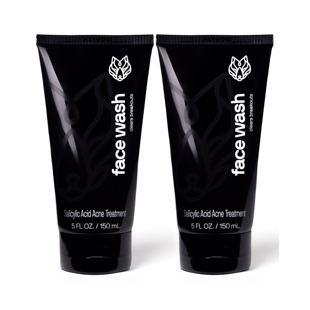 Black Wolf Mens Charcoal Powder Face Wash - 5 Fl Oz, 2 Pack - Facial Cleanser Removes Unwanted Impurities from Your Skin & Soothes Irritation