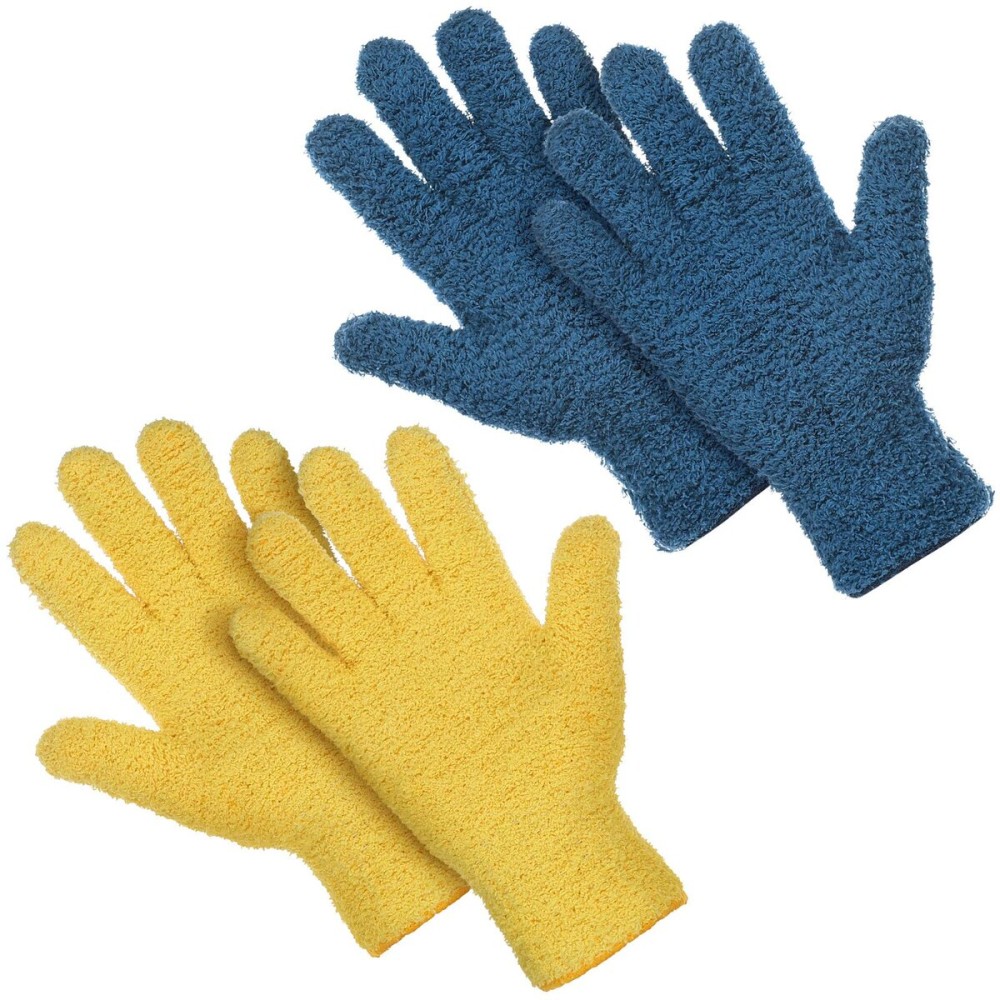 Patelai 2 Pairs Microfiber Gloves for plants Dusting Cleaning Glove Mittens House Cars Blinds Dusting(Yellow, Dark Blue, Large)