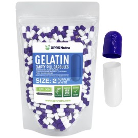 XPRS Nutra Size 2 Empty Capsules - 500 Count Empty Gelatin Capsules - Pills DIY Capsule Filling - Pure Bovine Pill Gel Caps for Do-It-Yourself Supplements (Purple/White)