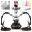 2 Hose Hookah Set 11\'\' Small Shisha Hookah Set With Mini Pumpkin Glass Vase, Ceramic Bowl, Leather Hose, Coal Tong, Hookah Foil, Disposable Tips (Black)