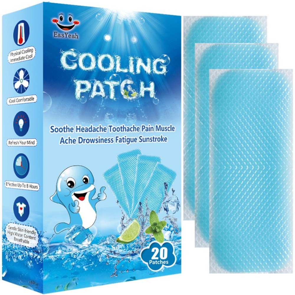 20 Sheets Cooling Patches for Fever Discomfort & Pain Relief, Cooling Relief Fever Reducer, Soothe Headache Pain, Pack of 20 Blue