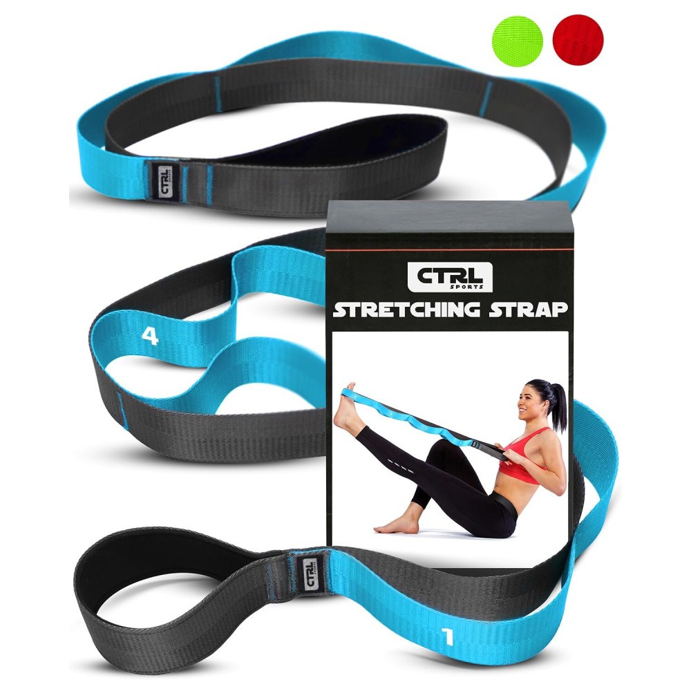 Stretching Strap with Loops - Non Elastic Stretch Band for Physical Therapy, Yoga Strap for Stretching Equipment, Stretch Bands for Exercise and Flexibility - Fascia, Hamstring & Leg Stretcher Belt