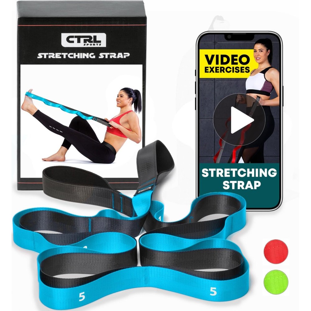 Stretching Strap with Loops - Non Elastic Stretch Band for Physical Therapy, Yoga Strap for Stretching Equipment, Stretch Bands for Exercise and Flexibility - Fascia, Hamstring & Leg Stretcher Belt