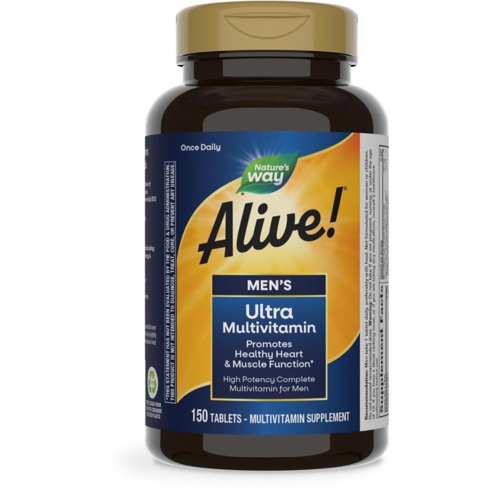 Nature\'s Way Alive! Men\'s Daily Ultra Multivitamin, High Potency Formula, Promotes Heart & Muscle Function*, with Methylated Vitamin B12, Gluten Free, 150 Tablets