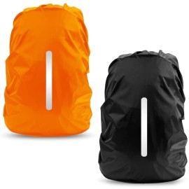 LAMA 2 Pack Waterproof Rain Cover for Backpack, Reflective Rucksack Rain Cover for Anti-dust/Anti-Theft/Bicycling/Hiking/Camping/Traveling/Outdoor Activities (1 Pcs Black + 1 Pcs Orange, S)