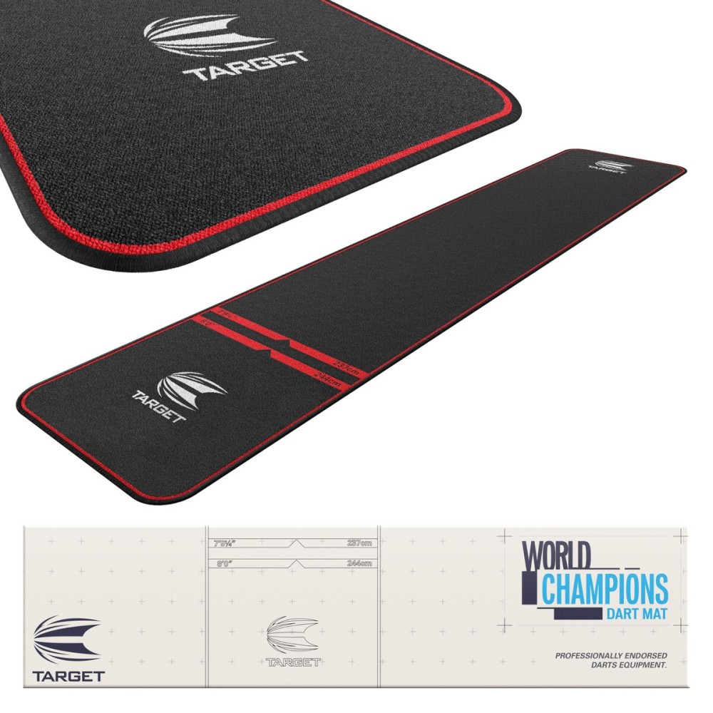 Target Darts World Champion Darts Mat Black and Red | Dart Oche Mat with Soft Tip and Steel Tip Throw Line Distances | Non Slip Carpet Mats for Floor and Dart Tips Protection | Darts Accessories UK