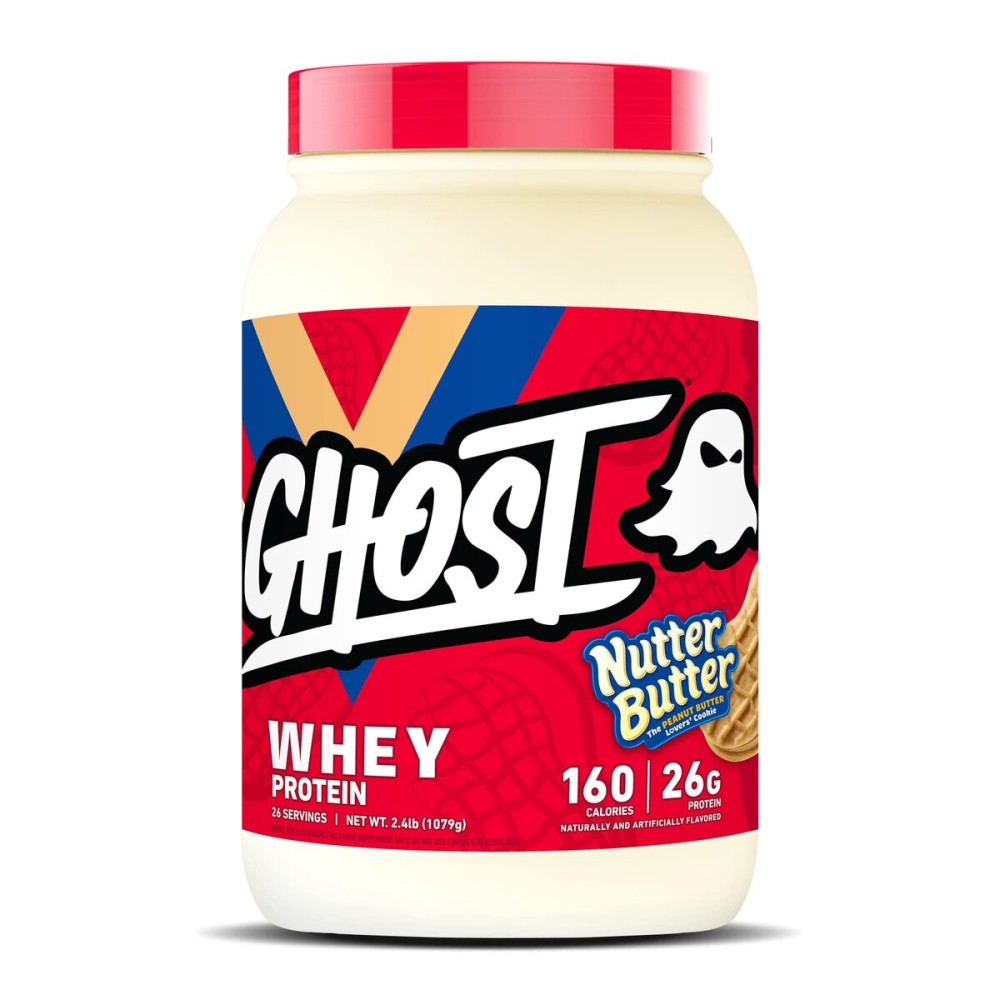 GHOST Whey Protein Powder, Nutter Butter - 2LB, 26G of Protein - Whey Protein Blend - Post Workout Fitness & Nutrition Shakes, Smoothies, Baking & Cooking - Cookie Pieces Inside