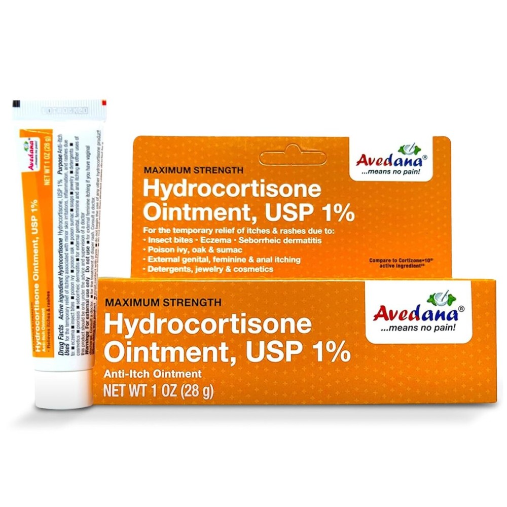 AVEDANA Hydrocortisone Ointment | 1oz Hydrocortisone Ointment with 1 Percent USP - Maximum Strength Cortisone Ointment | Fast Relief Anti Itch Ointment | Soothing and Calming Waterproof Formula