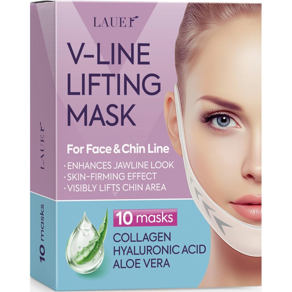 V Shaped Contouring Face Mask Line Shaping Lifting Belt Neck Reduction Jawline Lift Tape Enhancer Face Patch Firming Tightening Skin Chin Up Sculpting Collagen Mask Hyaluronic Acid Aloe Vera 10pcs