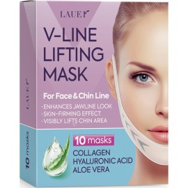 V Shaped Contouring Face Mask Line Shaping Lifting Belt Neck Reduction Jawline Lift Tape Enhancer Face Patch Firming Tightening Skin Chin Up Sculpting Collagen Mask Hyaluronic Acid Aloe Vera 10pcs