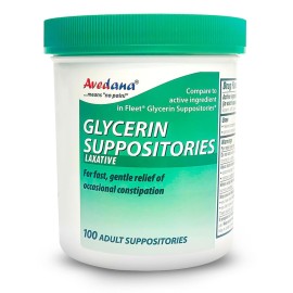 AVEDANA USP 2g Glycerin Laxatives Suppository - 100 Adult Size Laxative Suppositories for Men and Women - Fast and Gentle Relief Suppositories for Constipation - Comfortable Shape Adult Suppository