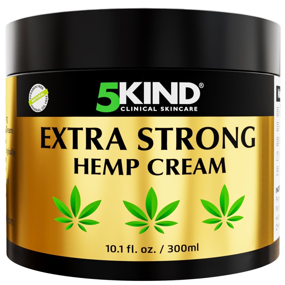 5kind Extra Strong Hemp Cream 10.1 fl oz - Maximum Strength - Natural Soothing Topical Cream - Muscle Rub for Lower Back, Joints, Neck, Knees, Shoulders